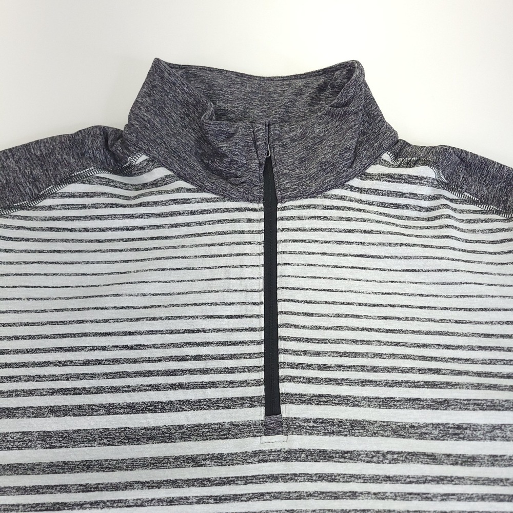 Lululemon Shirt Mens XL Gray White Striped Quarter Zip Raglan Sleeve Pullover - Picture 2 of 9